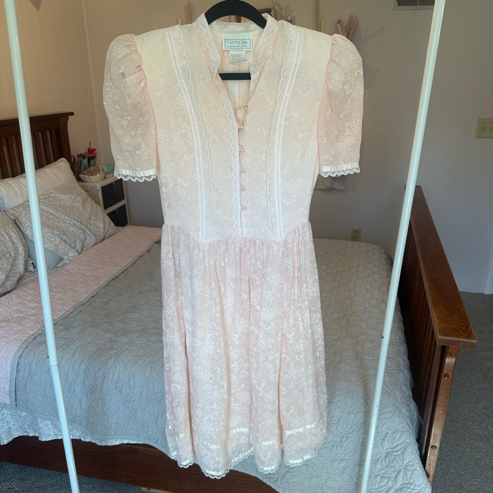 Gunne Sax Pale Pink Lace-Trim Blouse